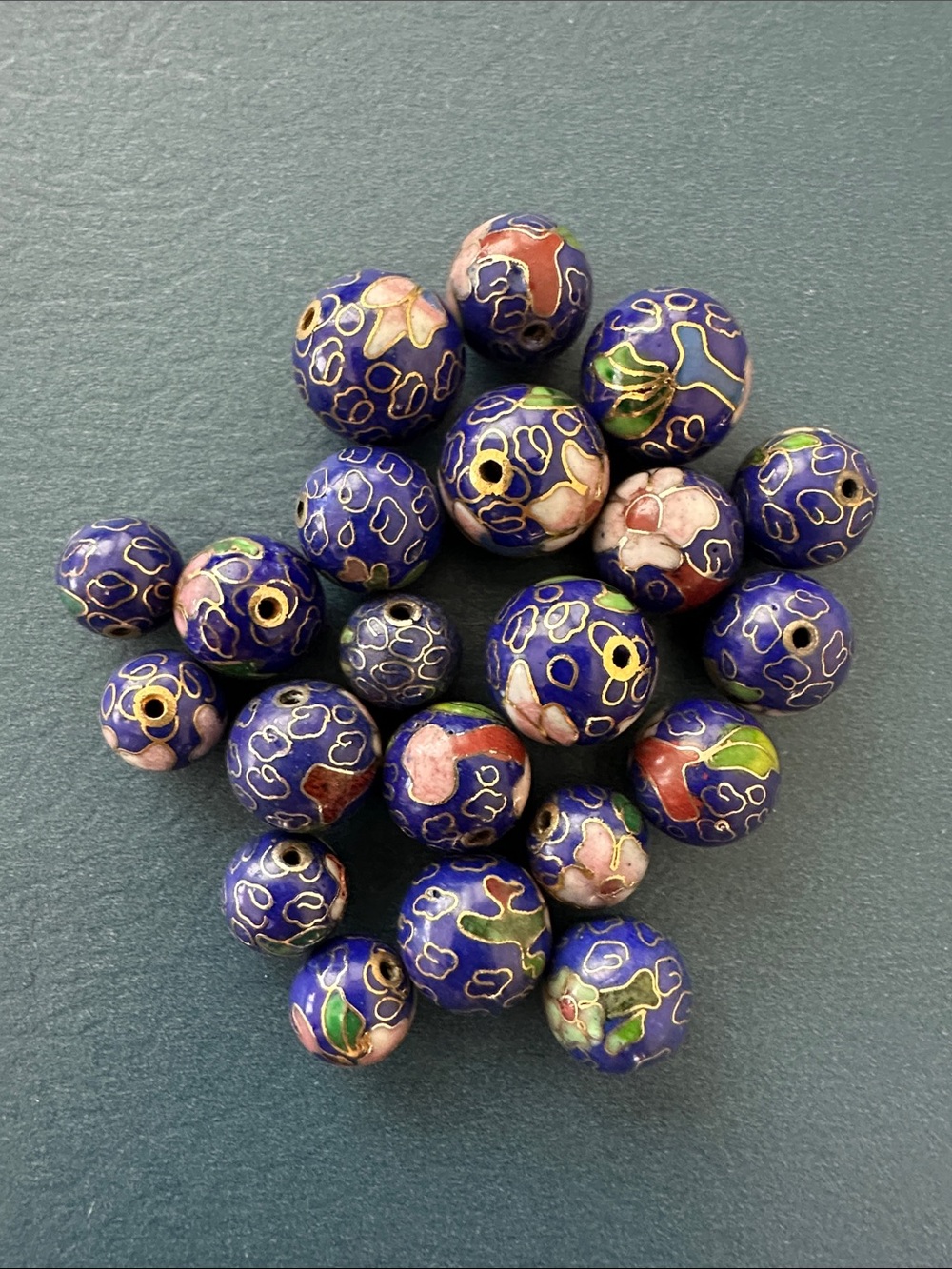 Vintage Blue Cloisonné beads bundle A